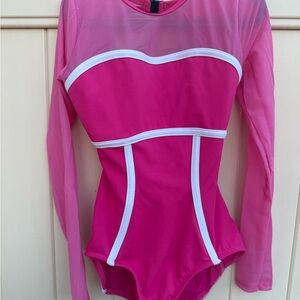Pink Long Sleeve leo with White Trim